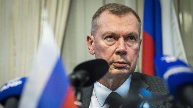 Посол России в Нидерландах Александр Шульгин на пресс-конференции в Гааге. 2018 год Посол России в Нидерландах Александр Шульгин на пресс-конференции в Гааге. 2018 год