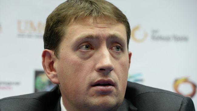 Директор баскетбольного клуба УГМК Максим Рябков во время пресс-конференции, посвященной началу европейского баскетбольного клубного сезона.
