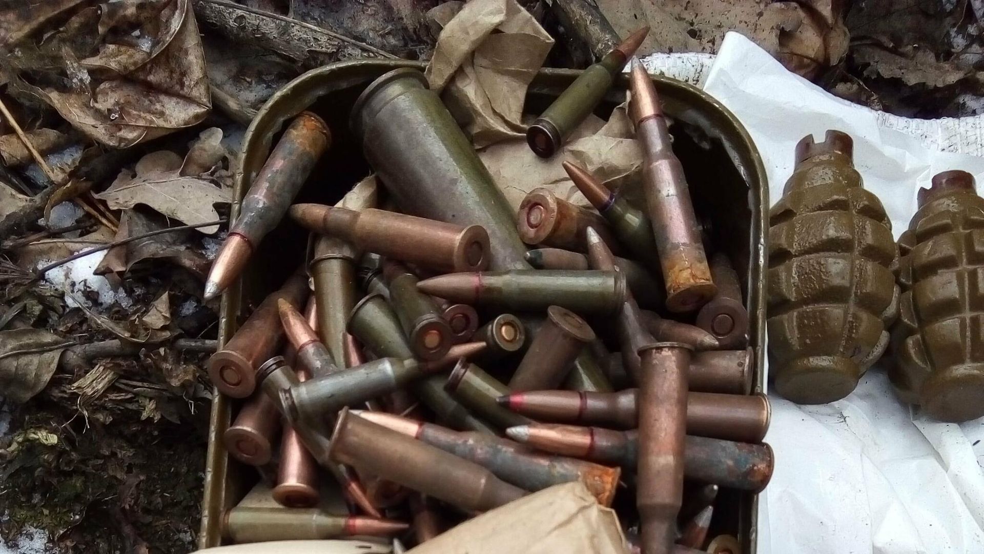 Тайник с боеприпасами и взрывчаткой в районе села Желтое в самопровозглашенной ЛНР Тайник с боеприпасами и взрывчаткой в районе села Желтое в самопровозглашенной ЛНР - РИА Новости, 1920, 12.01.2022