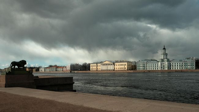 Вид на Дворцовую набережную в Санкт-Петербурге