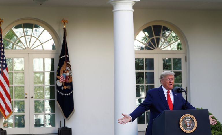 Президент США Дональд Трамп во время ежедневного брифинга по ситуации с коронавирусом Президент США Дональд Трамп во время ежедневного брифинга по ситуации с коронавирусом