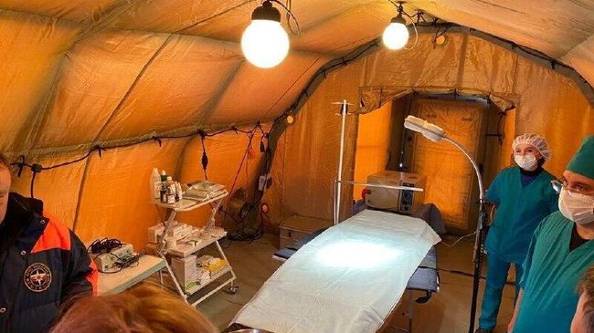 Мобильный госпиталь для заразившихся коронавирусом в мурманском поселке Белокаменка