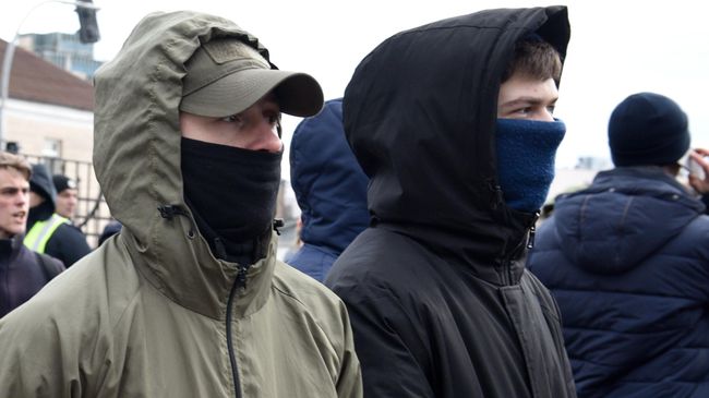 Участники украинской националистической праворадикальной организации С14 Участники украинской националистической праворадикальной организации С14