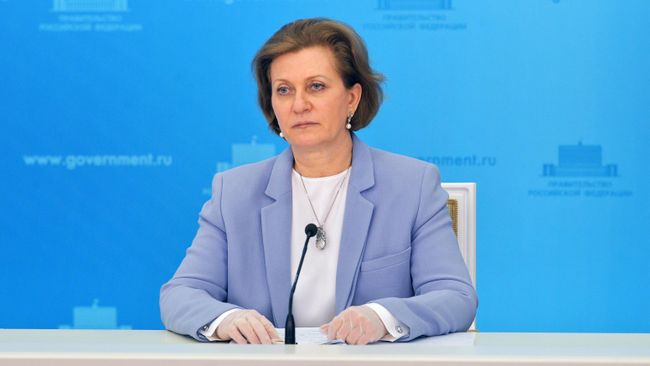 Глава Роспотребнадзора Анна Попова во время брифинга Глава Роспотребнадзора Анна Попова во время брифинга