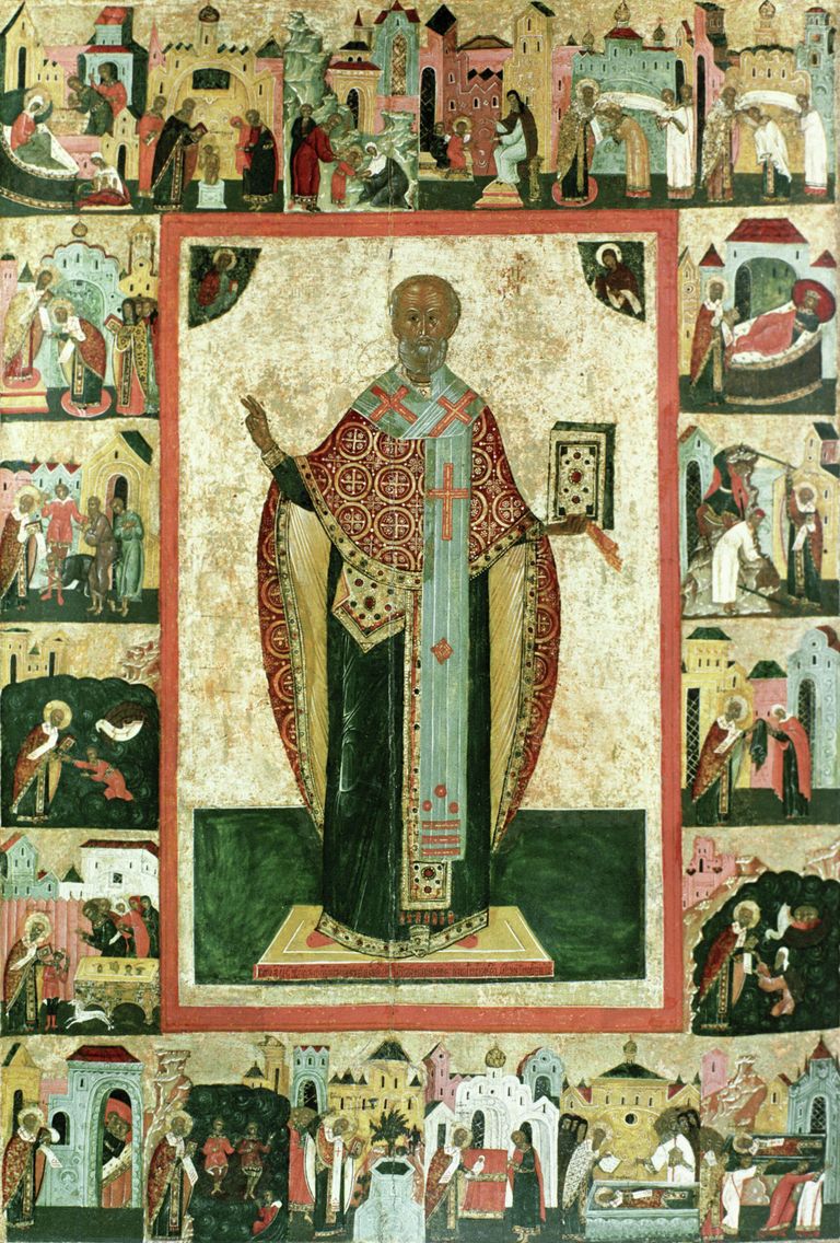 Репродукция иконы Николай Чудотворец с клеймами чудес (1642 год) из собрания Музея древнерусской культуры и искусства им. Андрея Рублева Репродукция иконы Николай Чудотворец с клеймами чудес (1642 год) из собрания Музея древнерусской культуры и искусства им. Андрея Рублева