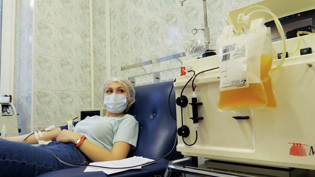 Донор сдает плазму крови Донор сдает плазму крови