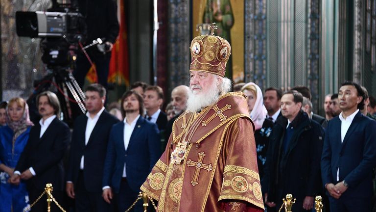Патриарх Московский и всея Руси Кирилл во время церемонии освящения главного храма Вооруженных сил РФ в парке Патриот в Московской области Патриарх Московский и всея Руси Кирилл во время церемонии освящения главного храма Вооруженных сил РФ в парке Патриот в Московской области