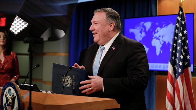 Госсекретарь США Майк Помпео во время выступления в Госдепартаменте в Вашингтоне Госсекретарь США Майк Помпео во время выступления в Госдепартаменте в Вашингтоне