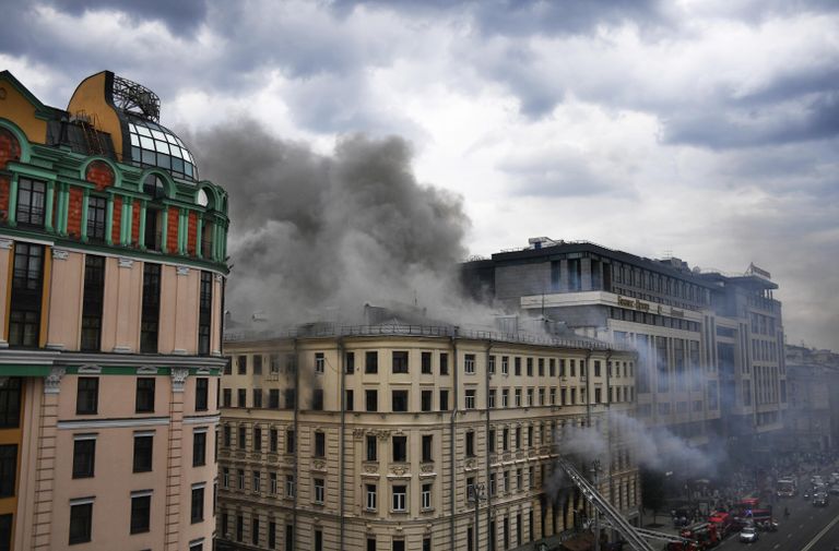 Пожар в здании на Тверской улице в Москве Пожар в здании на Тверской улице в Москве