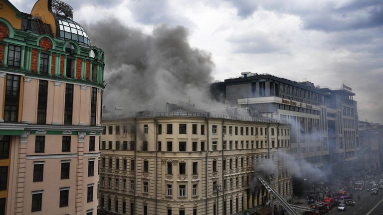 Пожар в здании на Тверской улице в Москве Пожар в здании на Тверской улице в Москве