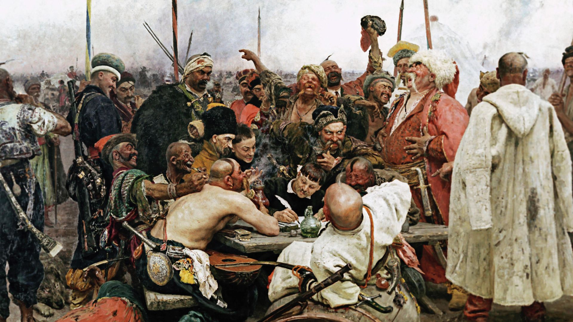 Запорожцы пишут письмо турецкому султану. Художник Илья Ефимович Репин Запорожцы пишут письмо турецкому султану. Художник Илья Ефимович Репин - РИА Новости, 1920, 21.05.2022