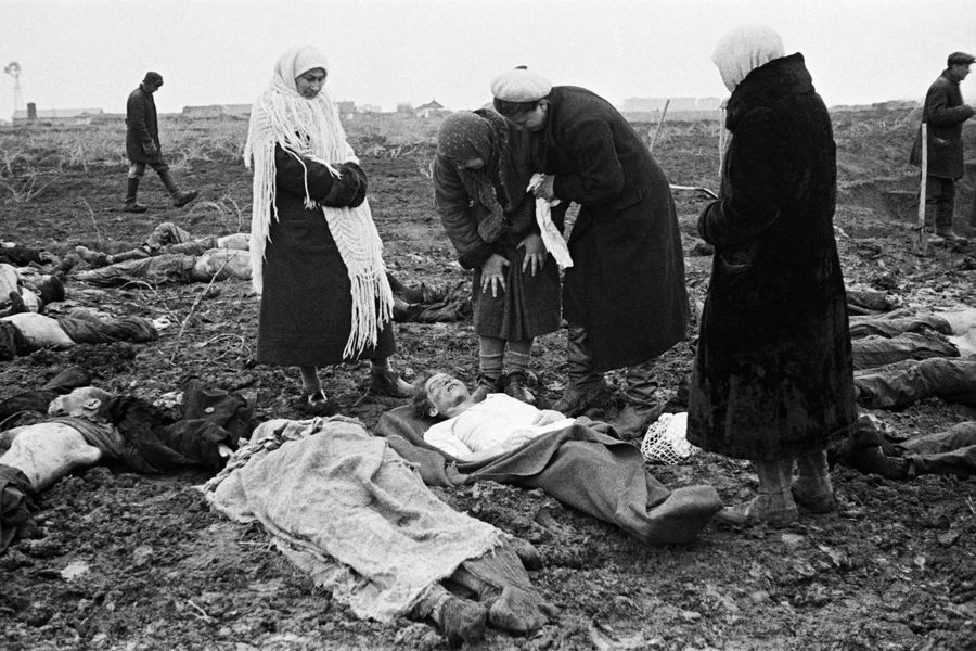 Жители Керчи опознают расстрелянных фашистами советских граждан, трупы которых были извлечены из противотанкового рва Жители Керчи опознают расстрелянных фашистами советских граждан, трупы которых были извлечены из противотанкового рва