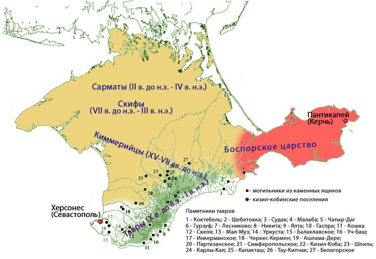 Памятники тавров на карте Крыма Памятники тавров на карте Крыма