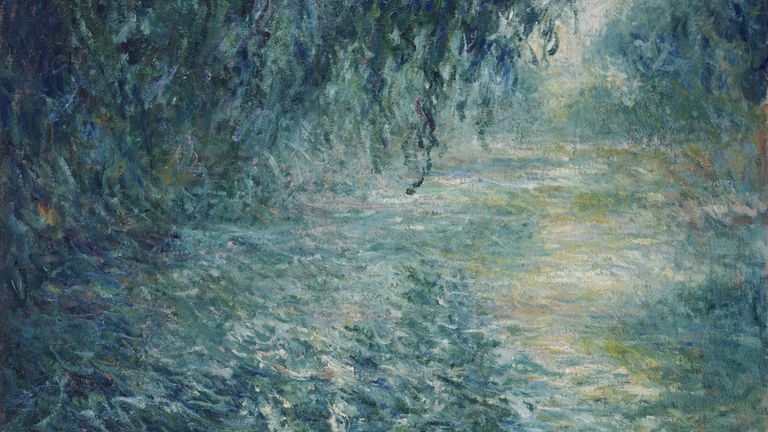 Кадр из фильма Таинственные импрессионисты. Картина Клода Моне Утро на сене