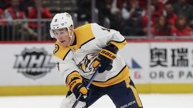 WASHINGTON, DC - JANUARY 29: Kyle Turris #8 of the Nashville Predators skates against the Washington Capitals during the third period at Capital One Arena on January 29, 2020 in Washington, DC. Patrick Smith/Getty Images/AFP WASHINGTON, DC - JANUARY 29: Kyle Turris #8 of the Nashville Predators skates against the Washington Capitals during the third period at Capital One Arena on January 29, 2020 in Washington, DC. Patrick Smith/Getty Images/AFP