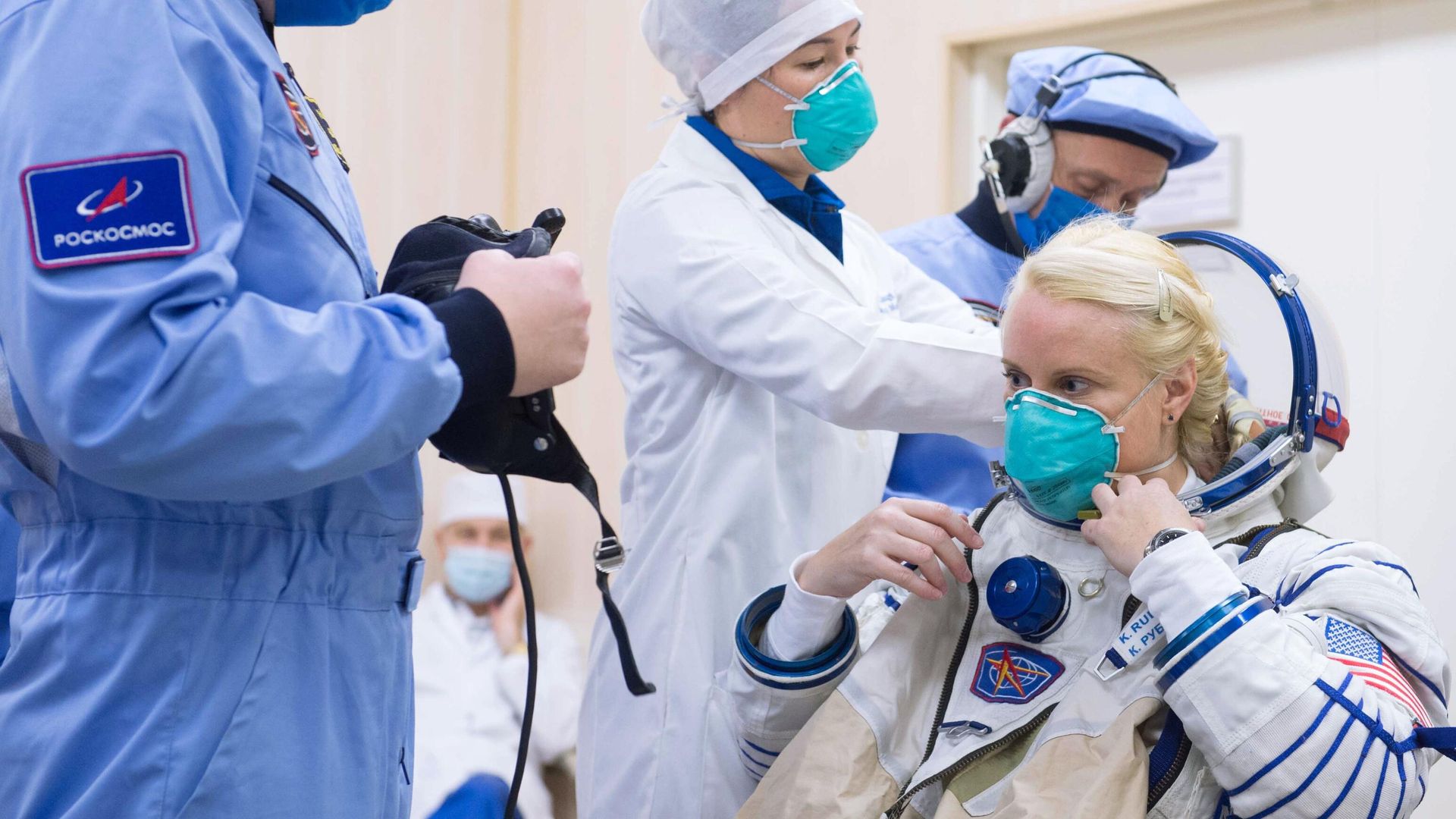 Участница основного экипажа 64-й экспедиции на МКС астронавт NASA Кэтлин Рубинс перед запуском ракеты-носителя Союз-2.1а с транспортным пилотируемым кораблем Союз МС-17 со стартовой площадки №31 космодрома Байконур - РИА Новости, 1920, 23.10.2020