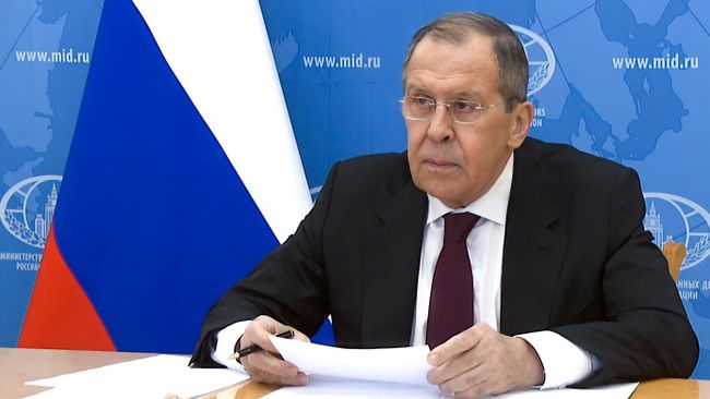 Министр иностранных дел РФ Сергей Лавров во время заседания в режиме видеоконференции с Советом Безопасности ООН