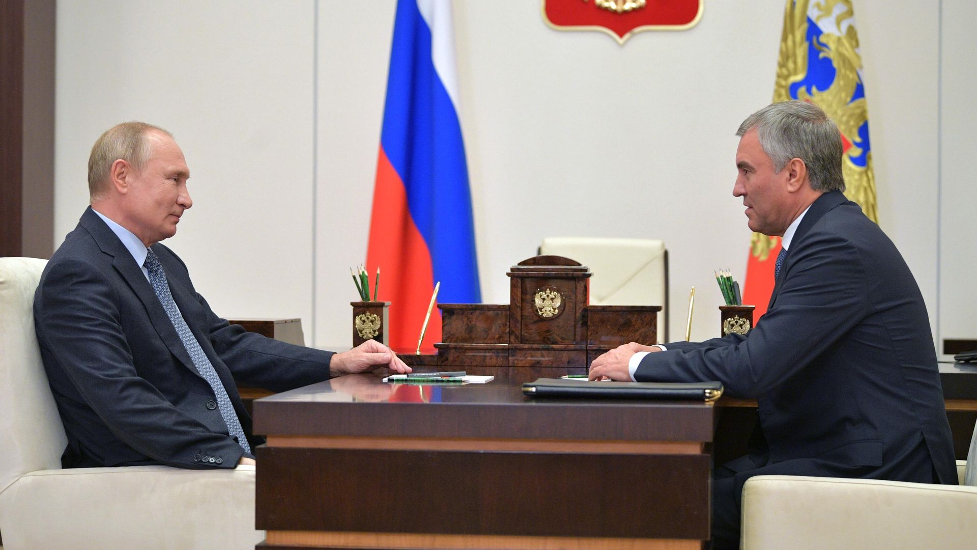 Президент РФ Владимир Путин и председатель Государственной Думы РФ Вячеслав Володин Президент РФ Владимир Путин и председатель Государственной Думы РФ Вячеслав Володин - РИА Новости, 1920, 07.10.2023