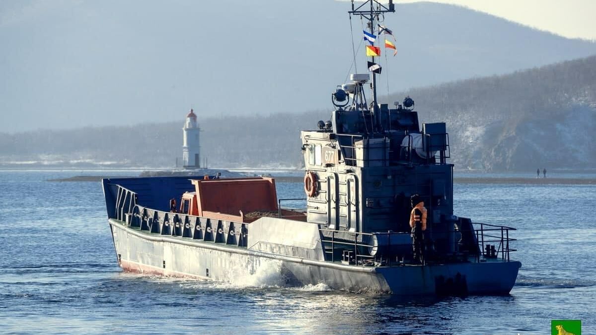 Десантные катера перевозят людей и спецтехнику на отрезанный от внешнего мира остров Русский Десантные катера перевозят людей и спецтехнику на отрезанный от внешнего мира остров Русский - РИА Новости, 1920, 02.12.2020
