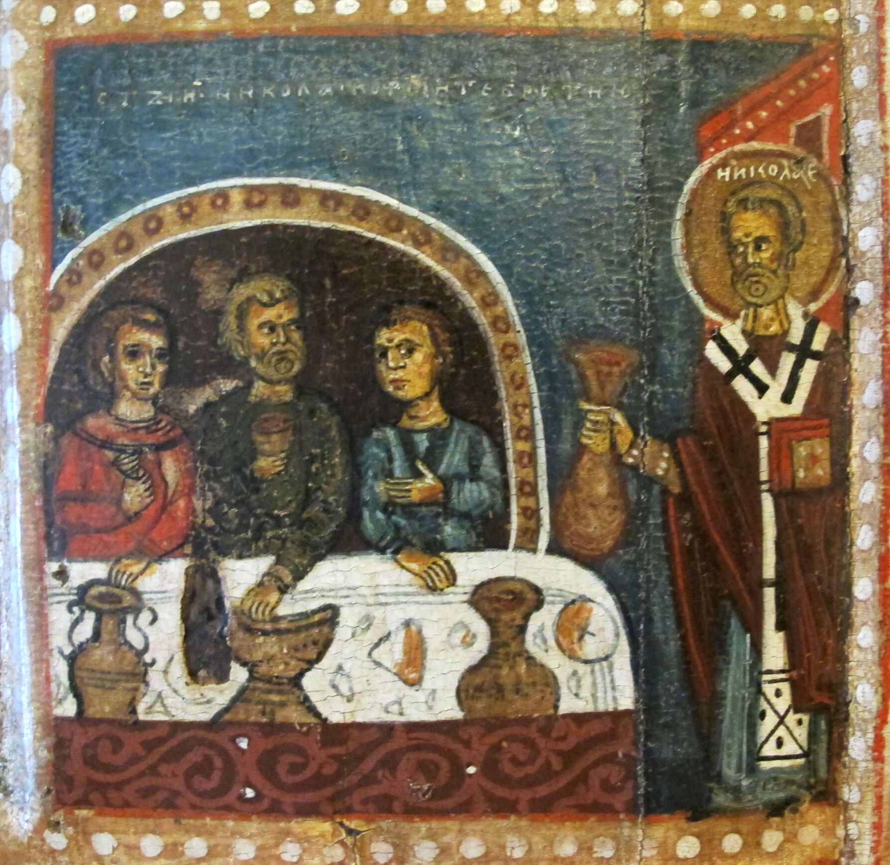 Фрагмент иконы Никола с Козьмой и Дамианом и житием Николы. Нач. XV в., Новгород. Фрагмент иконы Никола с Козьмой и Дамианом и житием Николы. Нач. XV в., Новгород. - РИА Новости, 1920, 16.12.2022