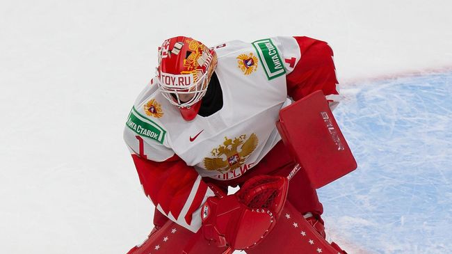 EDMONTON, AB - JANUARY 05: Goaltender Yaroslav Askarov #1 of Russia makes a save against Finland during the 2021 IIHF World Junior Championship bronze medal game at Rogers Place on January 5, 2021 in Edmonton, Canada.   Codie McLachlan/Getty Images/AFP