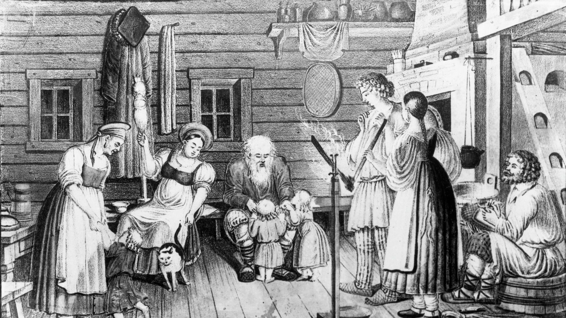В русской избе. Литография XIX века. В русской избе. Литография XIX века. - РИА Новости, 1920, 17.03.2021