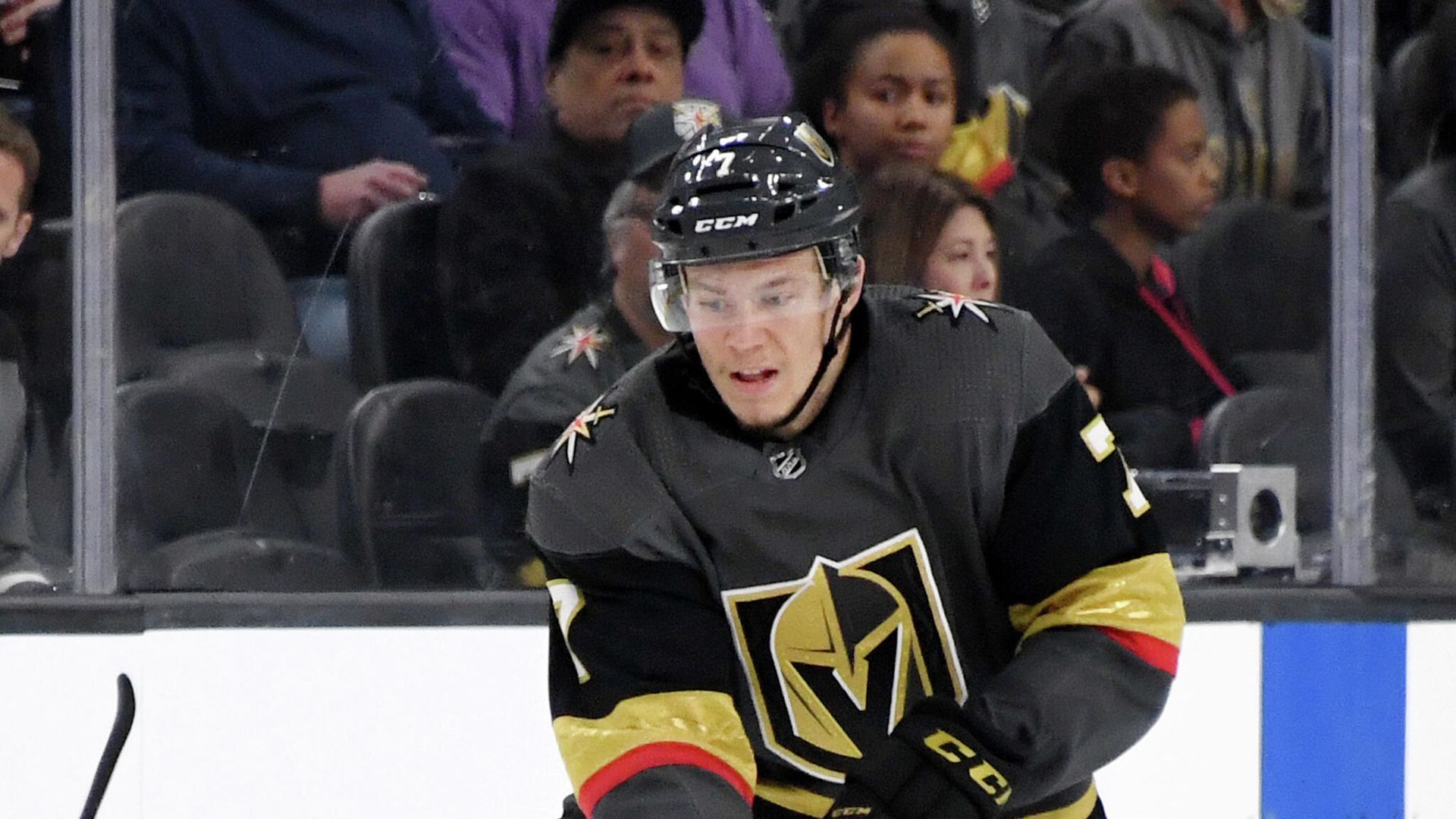 LAS VEGAS, NEVADA - SEPTEMBER 29: Valentin Zykov #7 of the Vegas Golden Knights skates with the puck against the San Jose Sharks in the second period of their preseason game at T-Mobile Arena on September 29, 2019 in Las Vegas, Nevada. The Golden Knights defeated the Sharks 5-1. Ethan Miller/Getty Images/AFP LAS VEGAS, NEVADA - SEPTEMBER 29: Valentin Zykov #7 of the Vegas Golden Knights skates with the puck against the San Jose Sharks in the second period of their preseason game at T-Mobile Arena on September 29, 2019 in Las Vegas, Nevada. The Golden Knights defeated the Sharks 5-1. Ethan Miller/Getty Images/AFP - РИА Новости, 1920, 12.02.2021