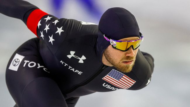 USA's Joey Mantia competes in the 1500 meters men during the World Cup speed skating in Heerenveen, on January 23, 2021. (Photo by Vincent Jannink / ANP / AFP) / Netherlands OUT USA's Joey Mantia competes in the 1500 meters men during the World Cup speed skating in Heerenveen, on January 23, 2021. (Photo by Vincent Jannink / ANP / AFP) / Netherlands OUT