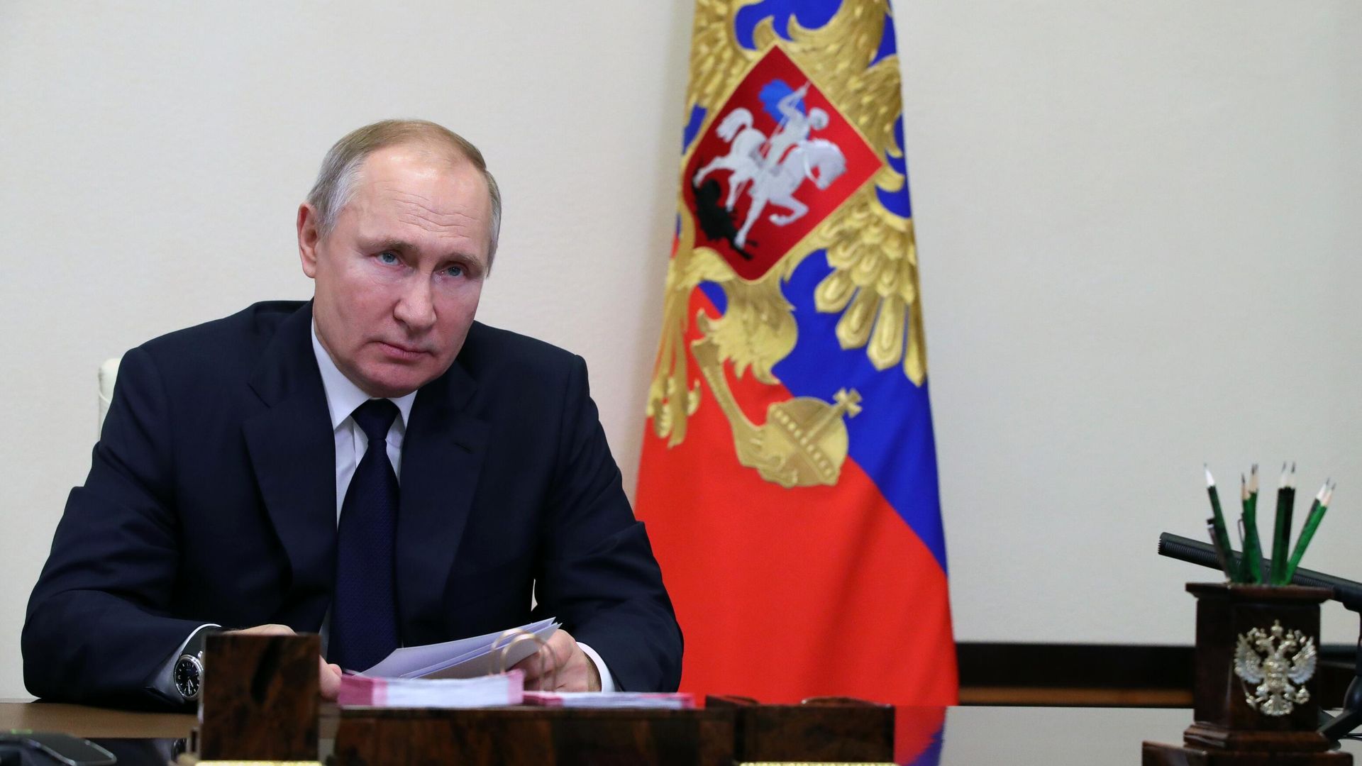 Президент РФ Владимир Путин в режиме видеоконференции проводит встречу с руководителями фракций Государственной Думы РФ Президент РФ Владимир Путин в режиме видеоконференции проводит встречу с руководителями фракций Государственной Думы РФ - РИА Новости, 1920, 11.03.2021
