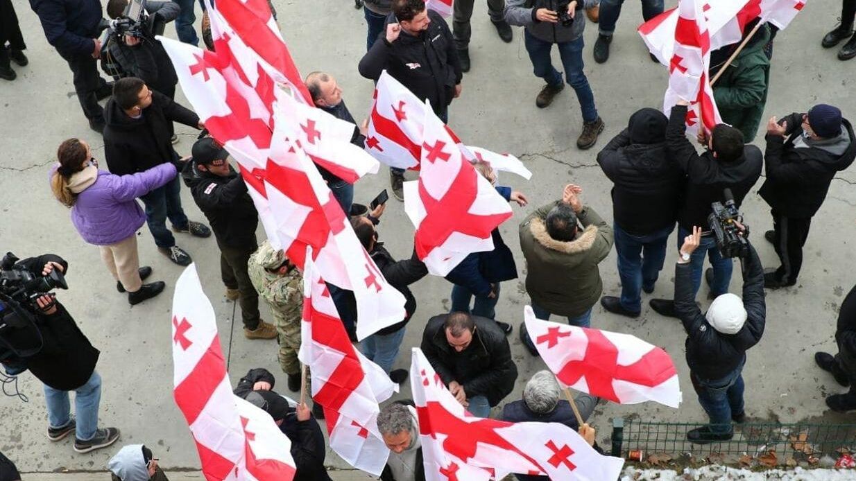 Сторонники лидера оппозиционной партии Грузии Единое национальное движение (ЕНД) Никанора Мелия Сторонники лидера оппозиционной партии Грузии Единое национальное движение (ЕНД) Никанора Мелия - РИА Новости, 1920, 24.02.2021