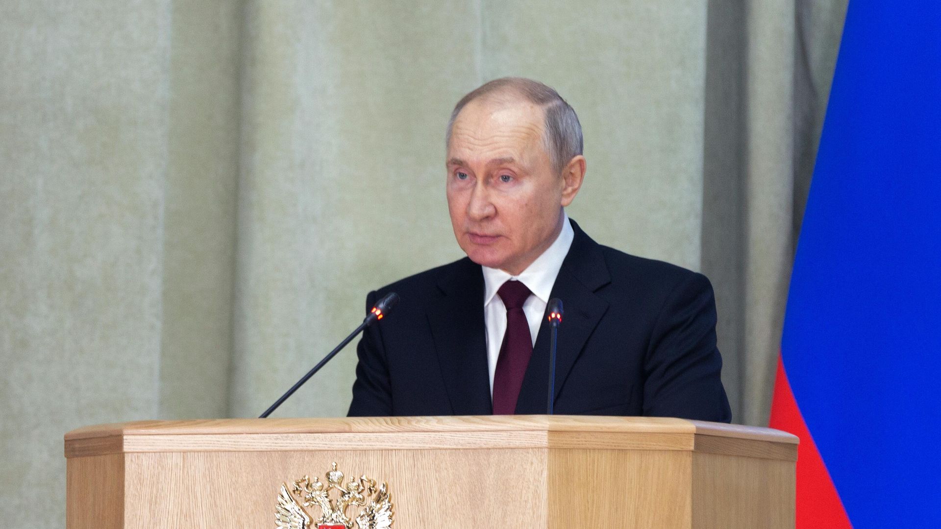 Президент РФ Владимир Путин выступает на расширенном заседании коллегии Генеральной прокуратуры РФ Президент РФ Владимир Путин выступает на расширенном заседании коллегии Генеральной прокуратуры РФ - РИА Новости, 1920, 15.03.2023