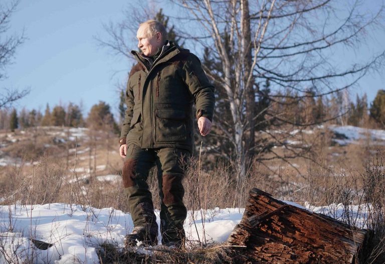 Президент РФ Владимир Путин во время прогулки в тайге Президент РФ Владимир Путин во время прогулки в тайге