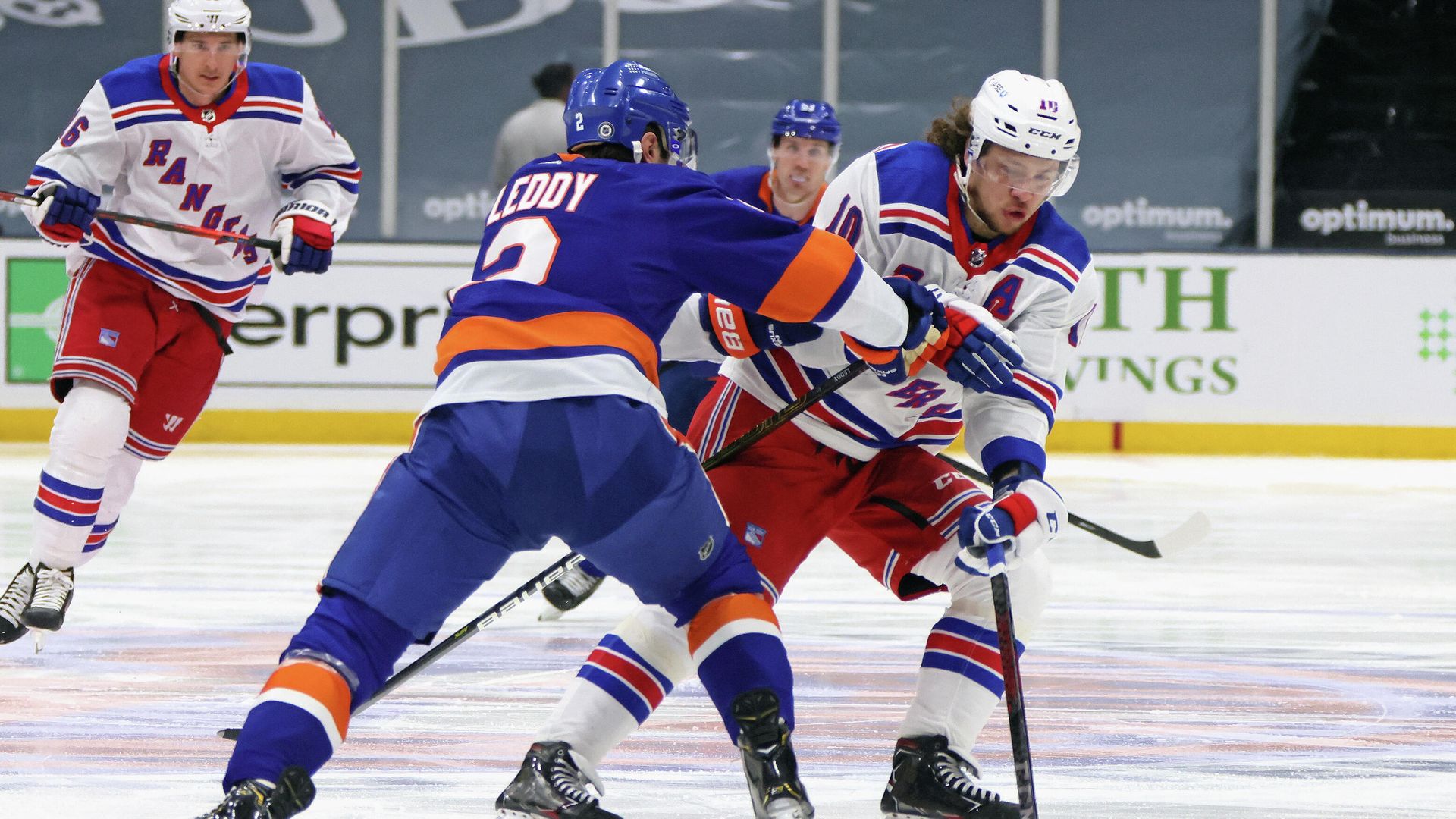 UNIONDALE, NEW YORK - APRIL 09: Artemi Panarin #10 of the New York Rangers carries the puck in on Nick Leddy #2 of the New York Islanders at Nassau Coliseum on April 09, 2021 in Uniondale, New York. Bruce Bennett/Getty Images/AFP (Photo by BRUCE BENNETT / GETTY IMAGES NORTH AMERICA / Getty Images via AFP) UNIONDALE, NEW YORK - APRIL 09: Artemi Panarin #10 of the New York Rangers carries the puck in on Nick Leddy #2 of the New York Islanders at Nassau Coliseum on April 09, 2021 in Uniondale, New York. Bruce Bennett/Getty Images/AFP (Photo by BRUCE BENNETT / GETTY IMAGES NORTH AMERICA / Getty Images via AFP) - РИА Новости, 1920, 10.04.2021