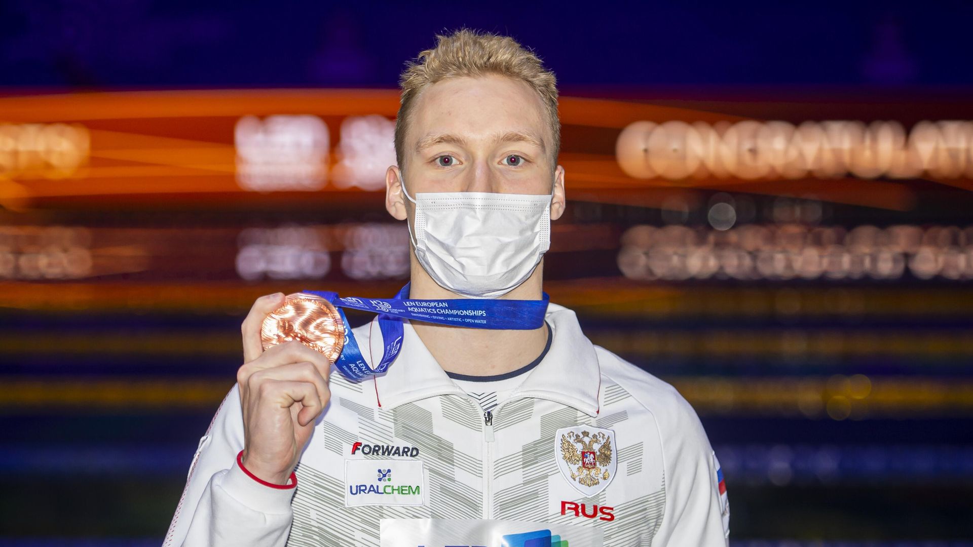 Андрей Минаков (Россия), завоевавший бронзовую медаль в финальном заплыве на 100 метров вольным стилем среди мужчин на чемпионате Европы по водным видам спорта в Будапеште. Андрей Минаков (Россия), завоевавший бронзовую медаль в финальном заплыве на 100 метров вольным стилем среди мужчин на чемпионате Европы по водным видам спорта в Будапеште. - РИА Новости, 1920, 19.05.2021