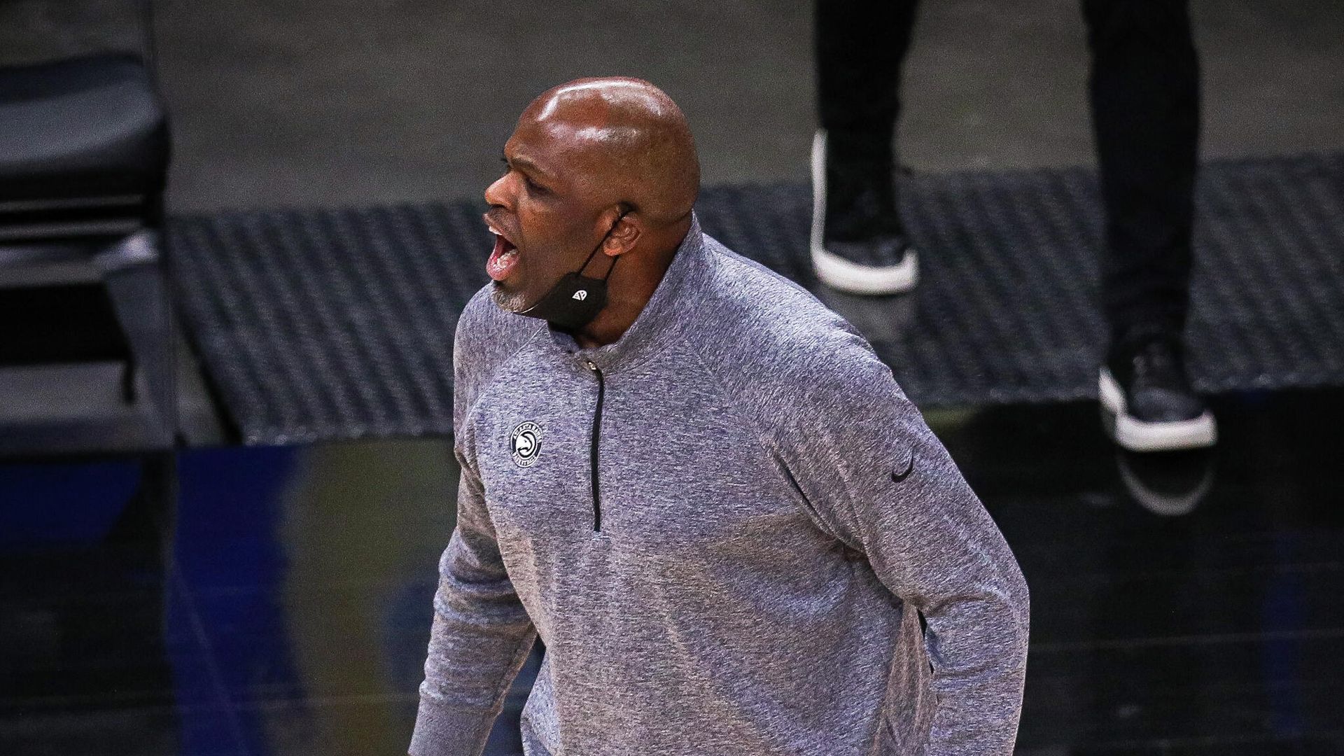 ATLANTA, GA - MAY 10: Nate McMillan, head coach of the Atlanta Hawks, reacts after Hawks win at the end of a game between the Washington Wizards and the Atlanta Hawks at State Farm Arena on May 10, 2021 in Atlanta, Georgia. NOTE TO USER: User expressly acknowledges and agrees that, by downloading and or using this photograph, User is consenting to the terms and conditions of the Getty Images License Agreement. Casey Sykes/Getty Images/AFP (Photo by Casey Sykes / GETTY IMAGES NORTH AMERICA / Getty Images via AFP) ATLANTA, GA - MAY 10: Nate McMillan, head coach of the Atlanta Hawks, reacts after Hawks win at the end of a game between the Washington Wizards and the Atlanta Hawks at State Farm Arena on May 10, 2021 in Atlanta, Georgia. NOTE TO USER: User expressly acknowledges and agrees that, by downloading and or using this photograph, User is consenting to the terms and conditions of the Getty Images License Agreement. Casey Sykes/Getty Images/AFP (Photo by Casey Sykes / GETTY IMAGES NORTH AMERICA / Getty Images via AFP) - РИА Новости, 1920, 20.05.2021