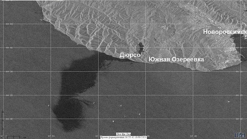 Разлив нефти у Новороссийска. Спутниковая съемка Института космических исследований РАН Разлив нефти у Новороссийска. Спутниковая съемка Института космических исследований РАН - РИА Новости, 1920, 11.08.2021