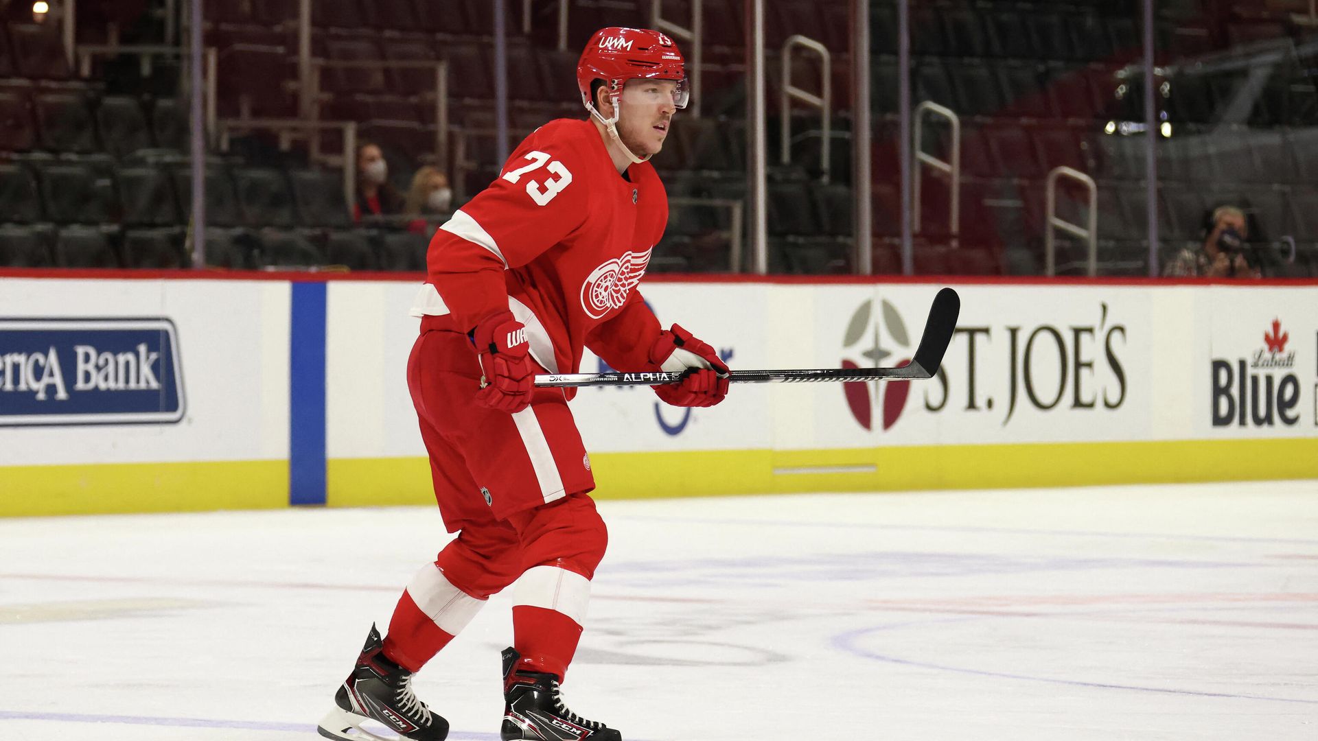 DETROIT, MICHIGAN - MARCH 11: Adam Erne #73 of the Detroit Red Wings skates against the Tampa Bay Lightning at Little Caesars Arena on March 11, 2021 in Detroit, Michigan. Gregory Shamus/Getty Images/AFP (Photo by Gregory Shamus / GETTY IMAGES NORTH AMERICA / Getty Images via AFP) DETROIT, MICHIGAN - MARCH 11: Adam Erne #73 of the Detroit Red Wings skates against the Tampa Bay Lightning at Little Caesars Arena on March 11, 2021 in Detroit, Michigan. Gregory Shamus/Getty Images/AFP (Photo by Gregory Shamus / GETTY IMAGES NORTH AMERICA / Getty Images via AFP) - РИА Новости, 1920, 15.08.2021