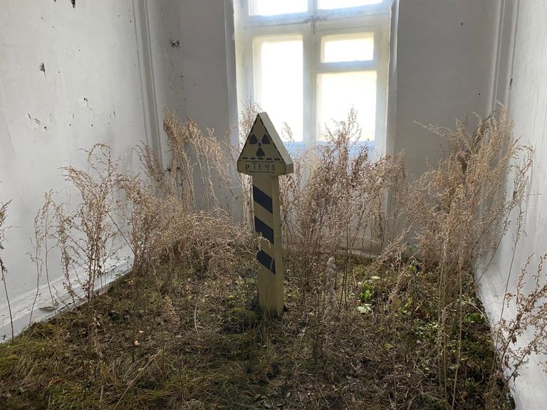 Фрагмент выставки Павла Отдельнова Звенящий след в поселке Сокол в Челябинской области. 6-я Уральская биеннале Фрагмент выставки Павла Отдельнова Звенящий след в поселке Сокол в Челябинской области. 6-я Уральская биеннале