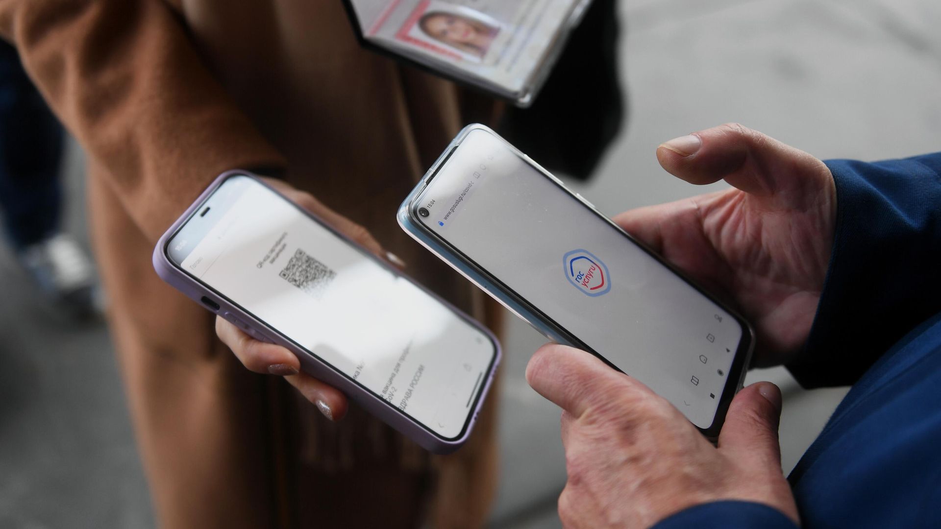 Посетитель предъявляет QR-код для проверки  - РИА Новости, 1920, 08.11.2021
