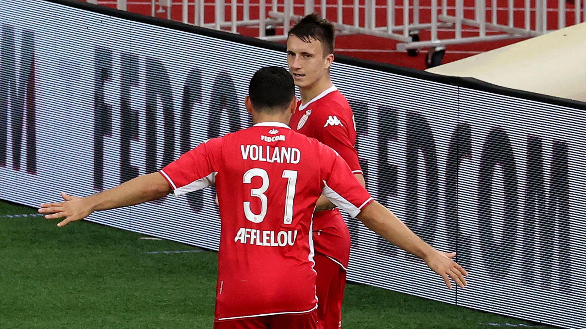 Monaco's Russian midfielder Aleksandr Golovin (R) celebrates with a team mate after scoring a goal during the French L1 football match between Monaco and Bordeaux at the Louis II stadium in Monaco on october 3, 2021. (Photo by Valery HACHE / AFP) Monaco's Russian midfielder Aleksandr Golovin (R) celebrates with a team mate after scoring a goal during the French L1 football match between Monaco and Bordeaux at the Louis II stadium in Monaco on october 3, 2021. (Photo by Valery HACHE / AFP) - РИА Новости, 1920, 04.11.2021