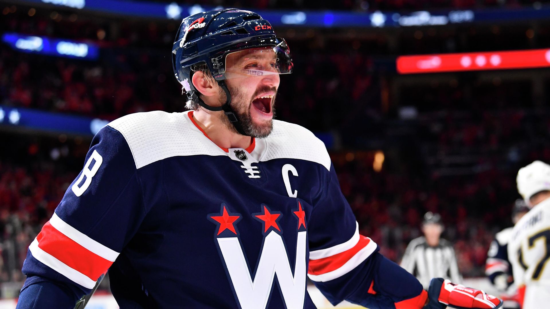 Nov 26, 2021; Washington, District of Columbia, USA; Washington Capitals left wing Alex Ovechkin (8) reacts after scoring a goal against the Florida Panthers during the second period at Capital One Arena. Mandatory Credit: Brad Mills-USA TODAY Sports Nov 26, 2021; Washington, District of Columbia, USA; Washington Capitals left wing Alex Ovechkin (8) reacts after scoring a goal against the Florida Panthers during the second period at Capital One Arena. Mandatory Credit: Brad Mills-USA TODAY Sports - РИА Новости, 1920, 28.11.2021