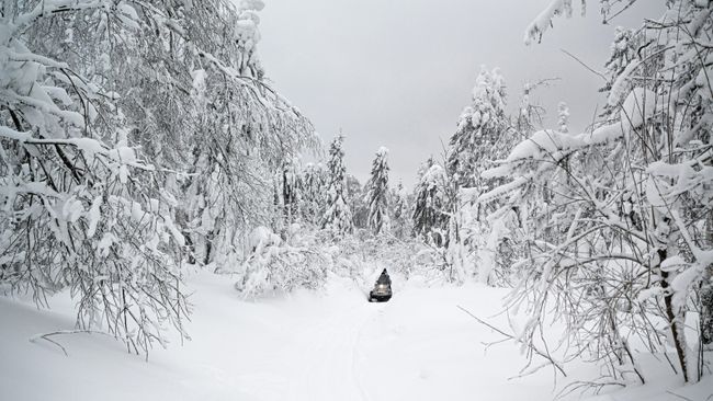 Снегоход по дороге на гору Полюдов камень