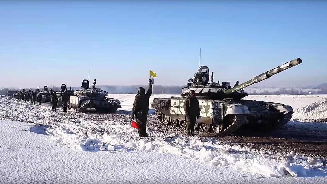 Возвращение в пункты постоянной дислокации подразделений Западного военного округа. Кадр видео Возвращение в пункты постоянной дислокации подразделений Западного военного округа. Кадр видео - РИА Новости, 1920, 16.02.2022