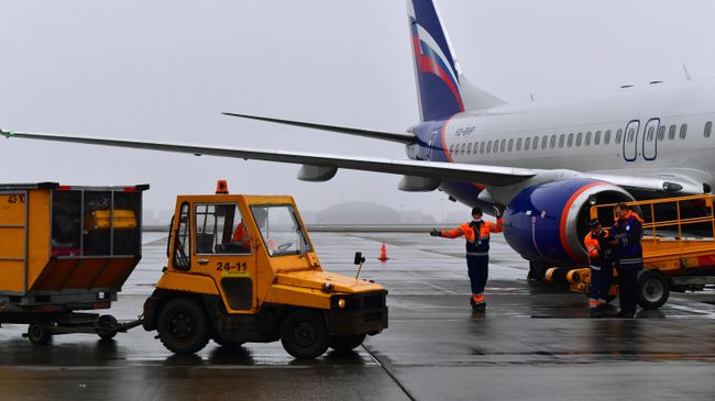 Погрузка багажа в самолет в аэропорту Шереметьево
