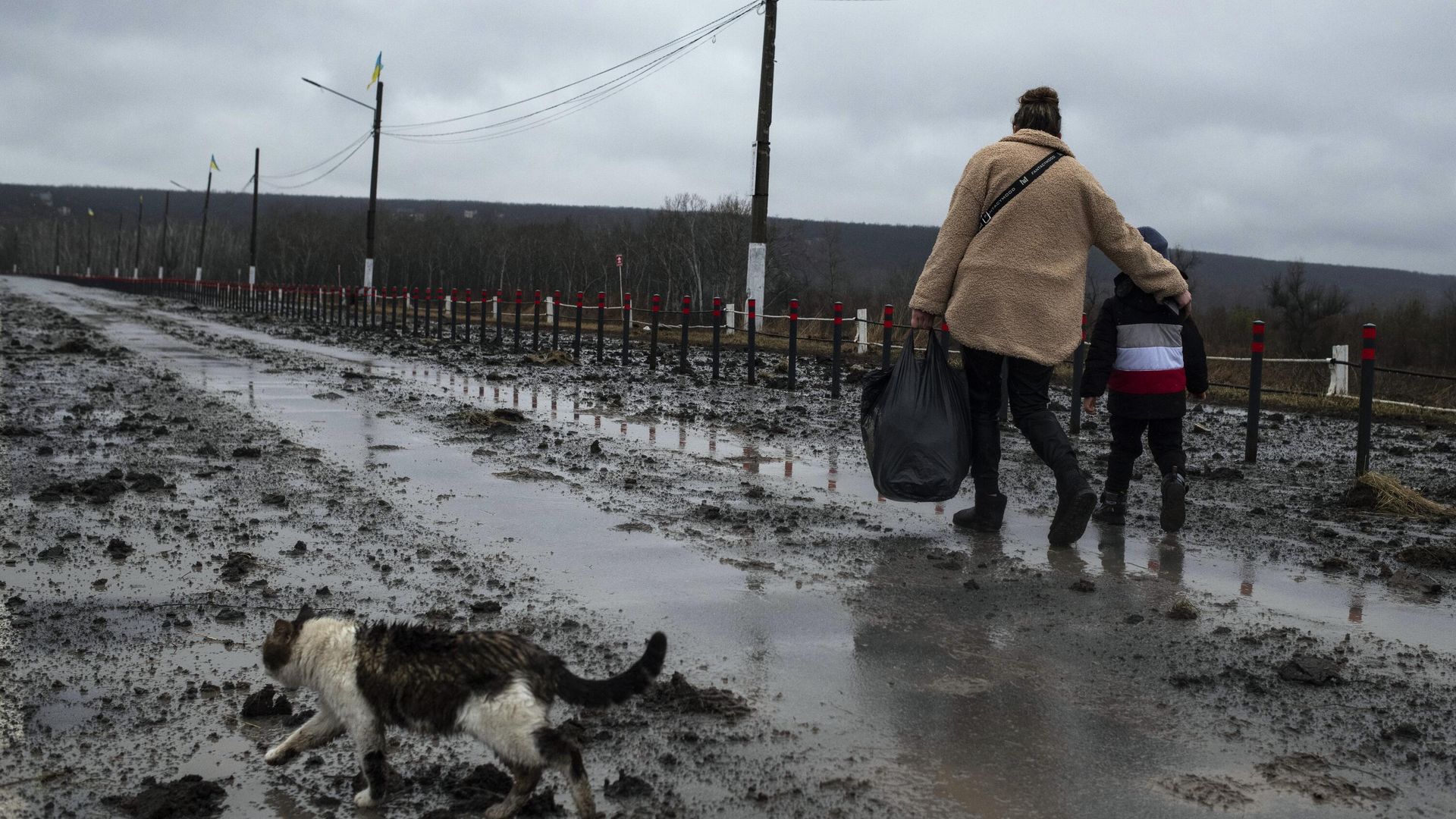 Женщина с ребенком идут по дороге у Станицы Луганская, которая перешла под контроль ЛНР Женщина с ребенком идут по дороге у Станицы Луганская, которая перешла под контроль ЛНР - РИА Новости, 1920, 30.03.2022