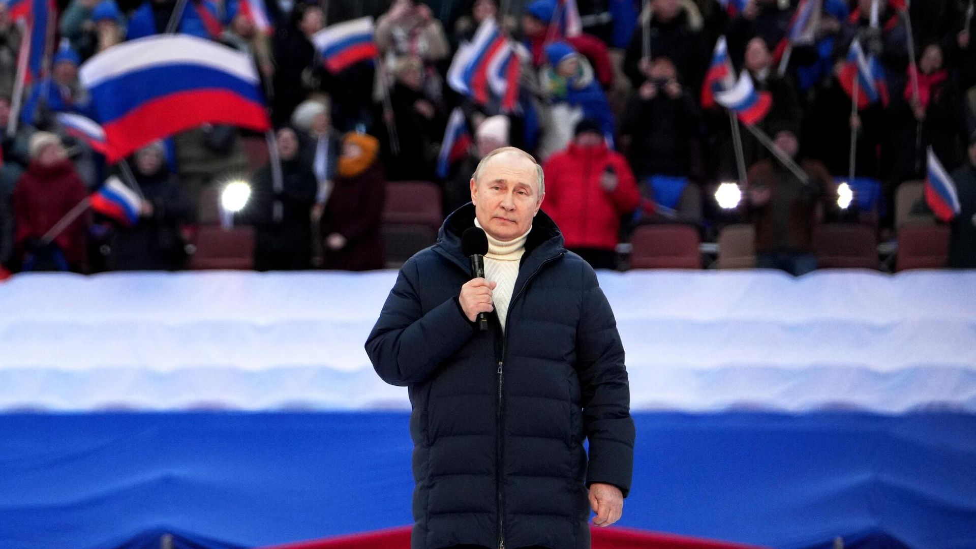 Президент РФ Владимир Путин выступает на митинге-концерте в Лужниках, посвященном воссоединению Крыма с Россией Президент РФ Владимир Путин выступает на митинге-концерте в Лужниках, посвященном воссоединению Крыма с Россией - РИА Новости, 1920, 18.03.2022