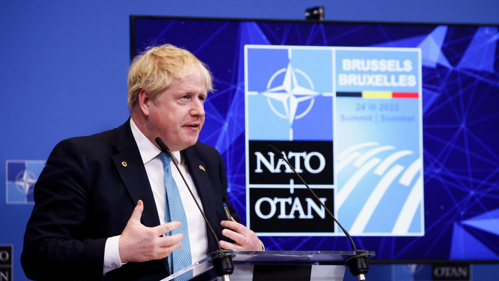 Премьер-министр Великобритании Борис Джонсон выступает на пресс-конференции после саммита НАТО в Брюсселе Премьер-министр Великобритании Борис Джонсон выступает на пресс-конференции после саммита НАТО в Брюсселе - РИА Новости, 1920, 24.03.2022