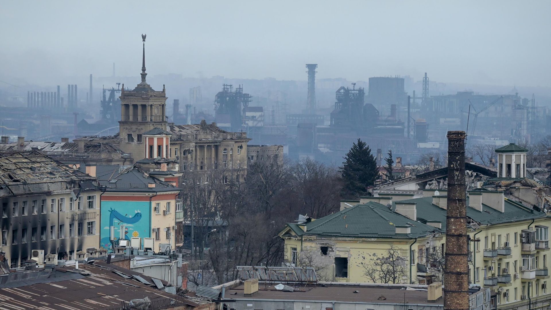 Вид Мариуполя в сторону металлургического комбината Азовсталь Вид Мариуполя в сторону металлургического комбината Азовсталь - РИА Новости, 1920, 12.04.2022