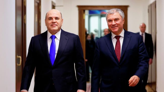 Председатель правительства РФ Михаил Мишустин и председатель Государственной Думы РФ Вячеслав Володин