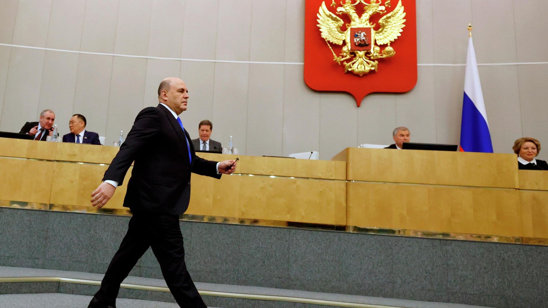 Председатель правительства РФ Михаил Мишустин перед выступлением с ежегодным отчетом правительства РФ в Государственной думе РФ - РИА Новости, 1920, 07.04.2022